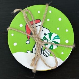 SNOOPY Peanuts CHRISTMAS HOLIDAY Coasters Set‎ Of 4 Assorted 4” NEW